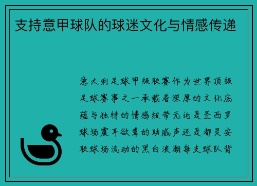 支持意甲球队的球迷文化与情感传递